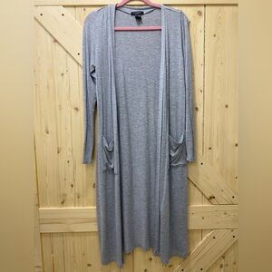 ❤️❤️Chic Heather Gray Maxi Long-Sleeved Open Cardigan w/Pockets